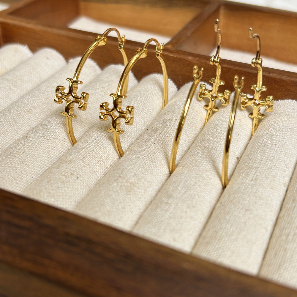 Tory Burch Brass Matte Hoop Earrings Autumn Winter